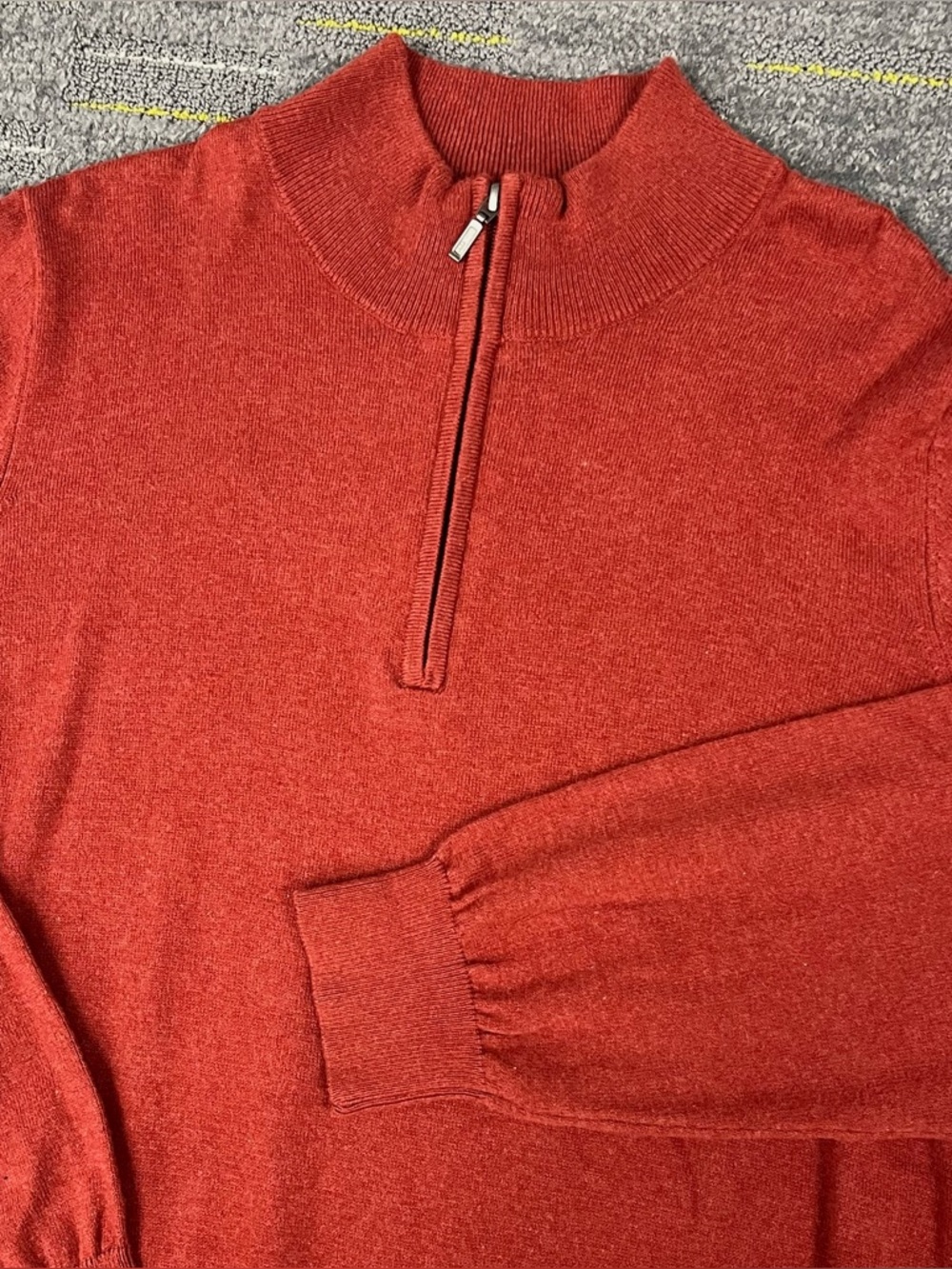 LL Bean Cotton Cashmere Blend 1/4 Zip Sweater Mens Large Red Mock Neck 275298